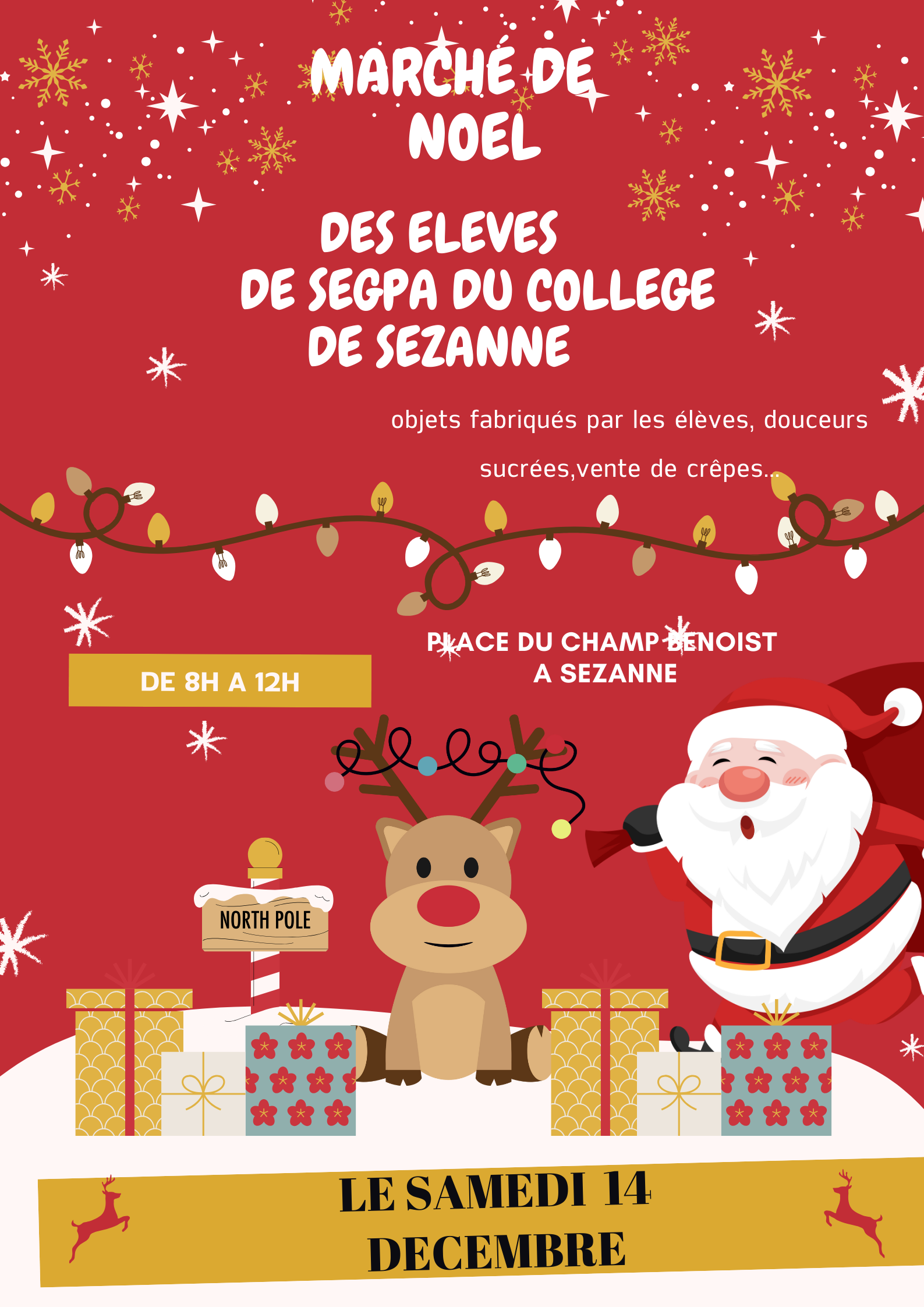 Affiche Marché de Noël illustratif rouge blanc